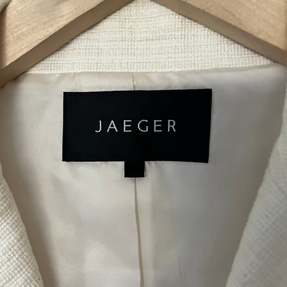 Jaeger Cream Textured Tailored Blazer Jacket Brass Buttons Notched Lapel - Picture 3 of 8